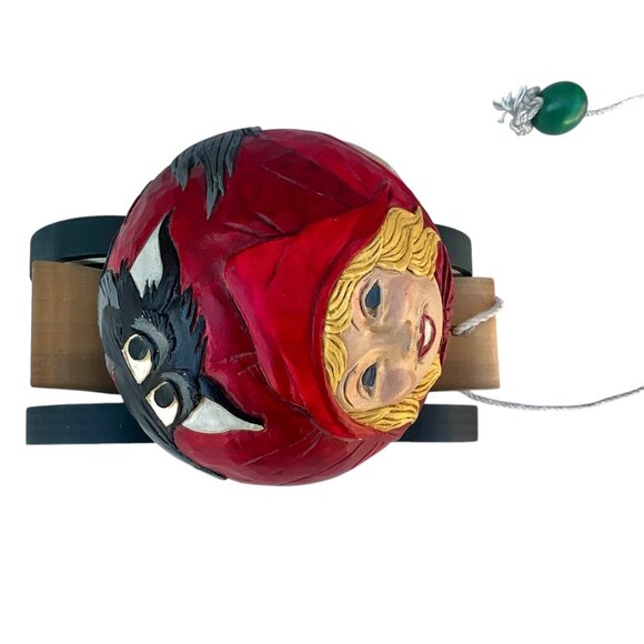 Handcrafted 1992 Briere Wooden Pull Toy With Little Red Riding Hood & Big Bad Wo - Picture 9 of 16